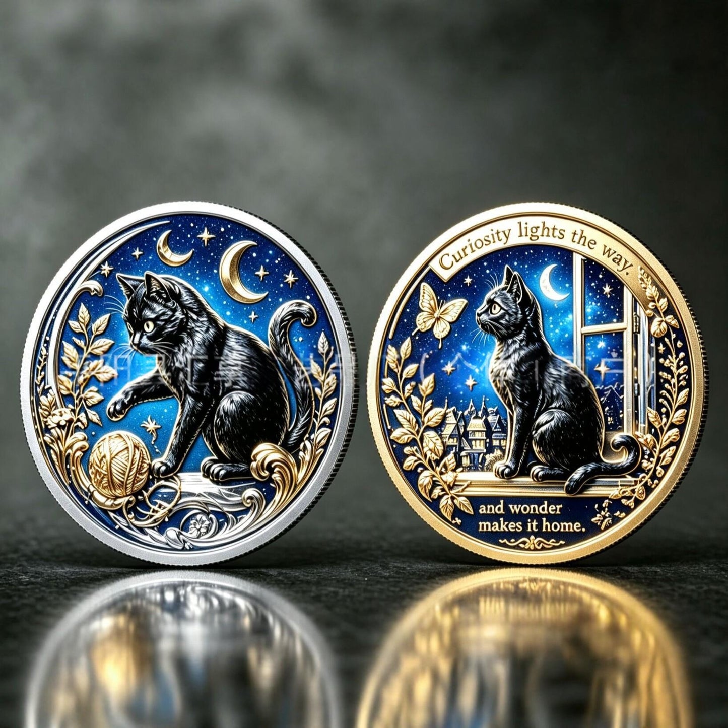 Black Cat Lunar Phase Collectible Coin - Silver & Gold Variants