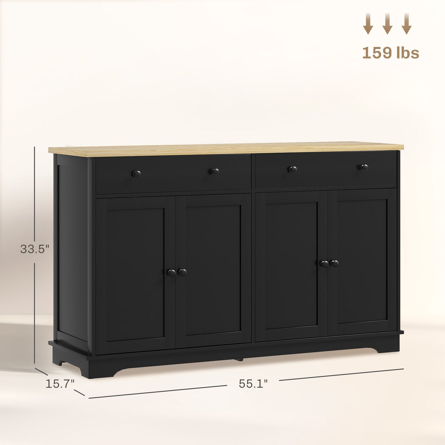 Modern Sideboard Buffet Cabinet with Adjustable Shelves - Black