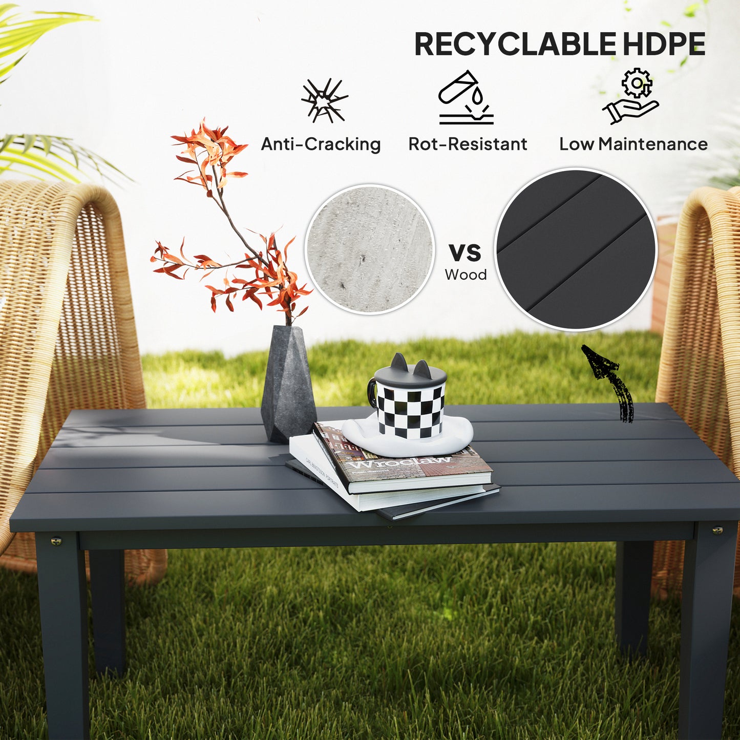 All-Weather Rectangle Outdoor Coffee Table - Black