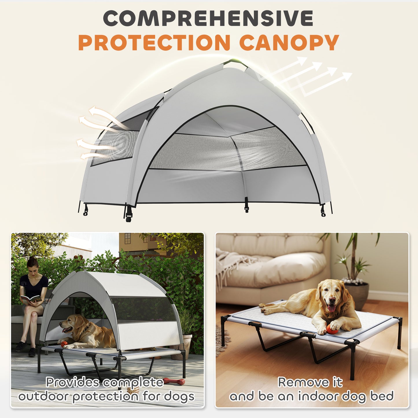 Outdoor Elevated Dog Bed with Removable Canopy and Cooling Pad - 42x30 Inches