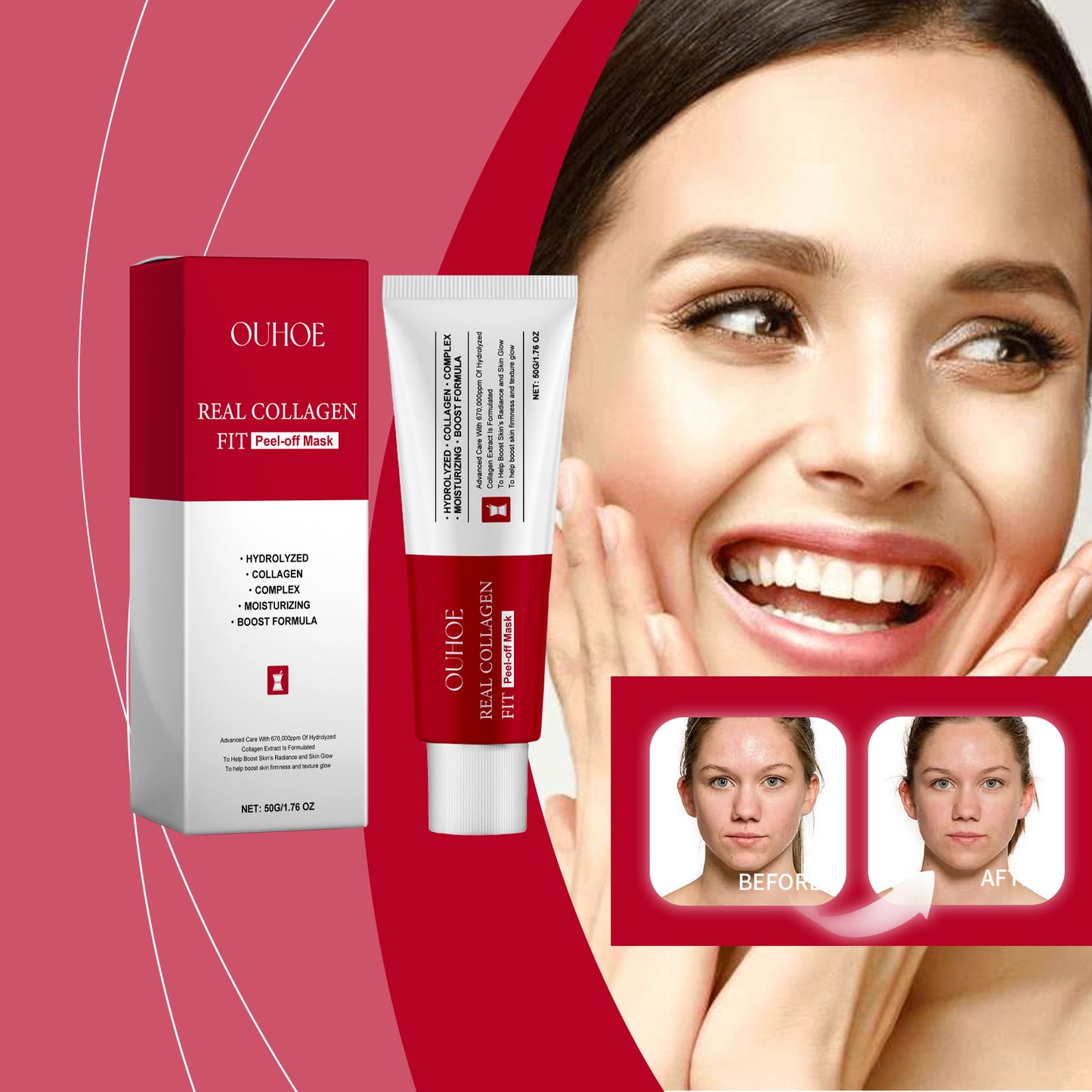 Collagen Peel-Off Facial Mask for Deep Cleansing, Firming and Moisturizing