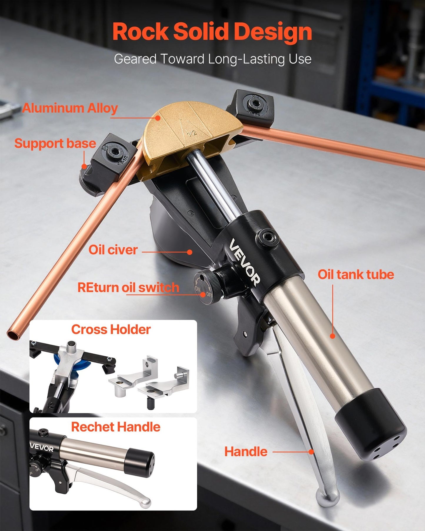 Hydraulic Tube Bender Kit 1/4-7/8 Inch HVAC Copper Pipe Bender with 7 Aluminum Dies