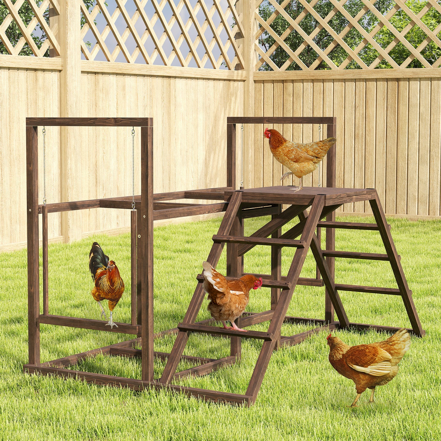 Chicken Activity Play Set with Perches, Swing, Ladder for Poultry, Coffee