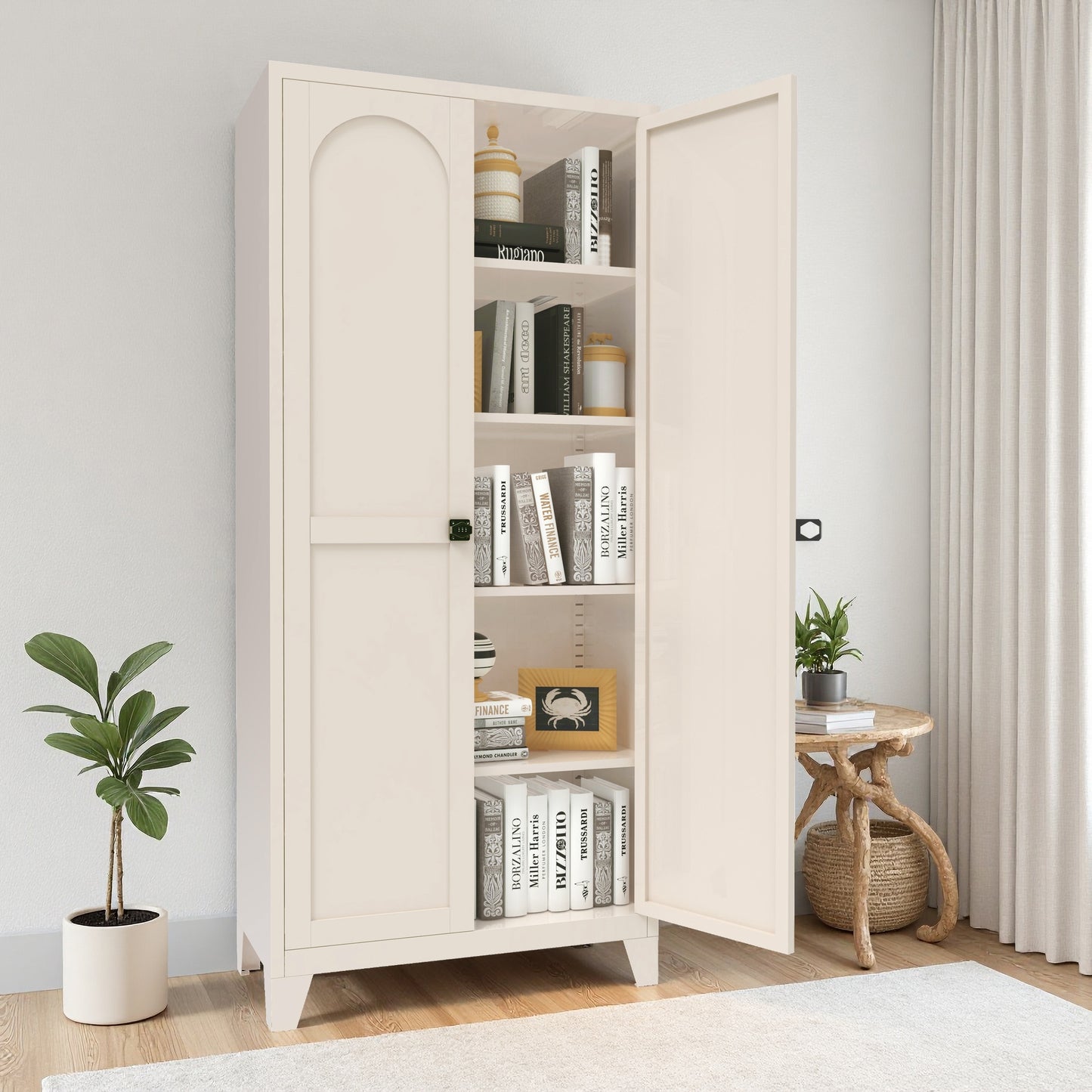 71'' Metal Storage Cabinet with Lock & Adjustable Shelves - Beige