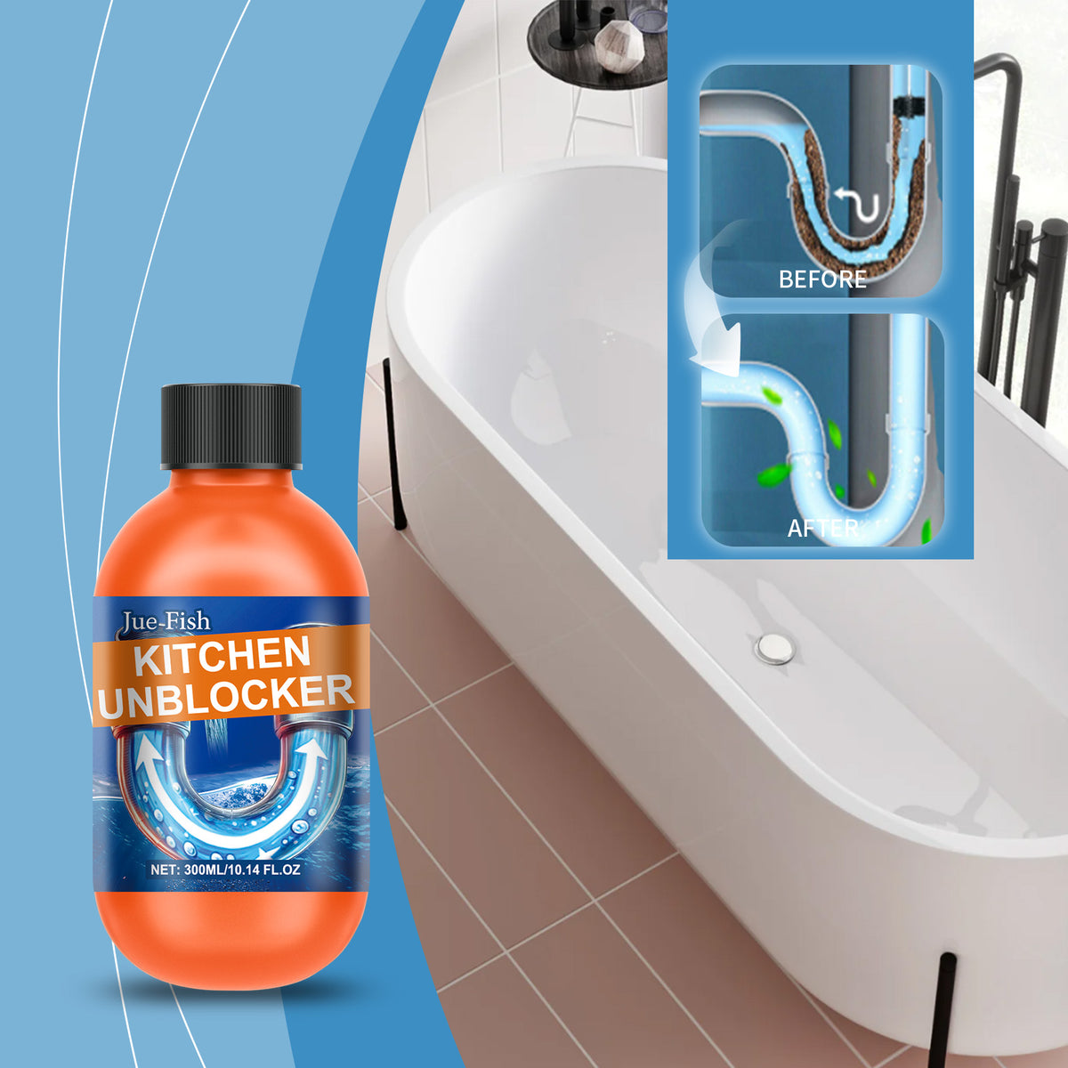Drainage Pipe Blockage Remover - 300ml Plumbing Cleaner for Clogged Pipes