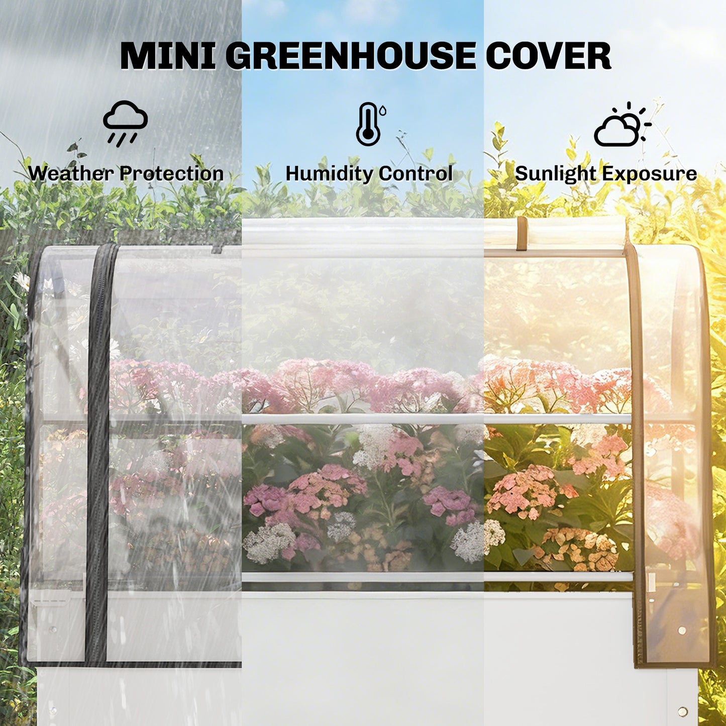 Raised Garden Bed with Flip-Up Greenhouse Cover - Metal Elevated Planter with Drainage, White, 1110x510x85 mm