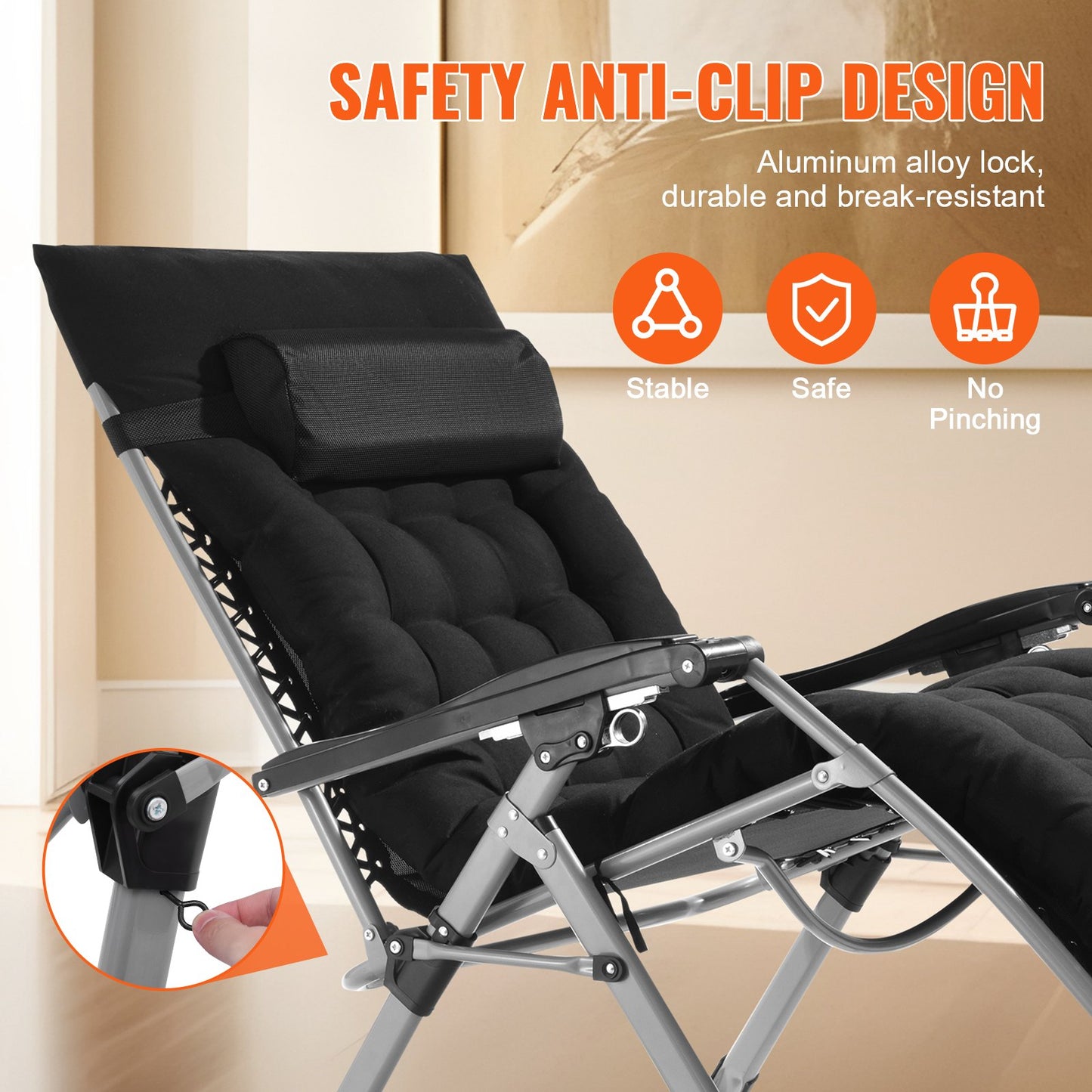 Heavy-Duty Zero Gravity Lounge Chair 33" Recliner with Cushions for Indoor & Outdoor