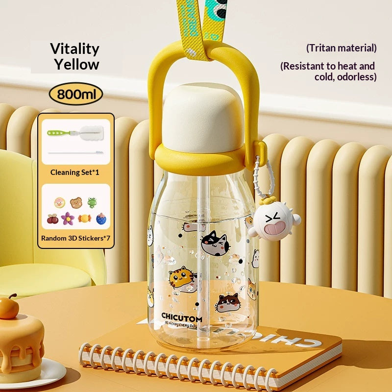 Large Capacity Plastic Water Bottle with Straw - 800ML, Multiple Colors