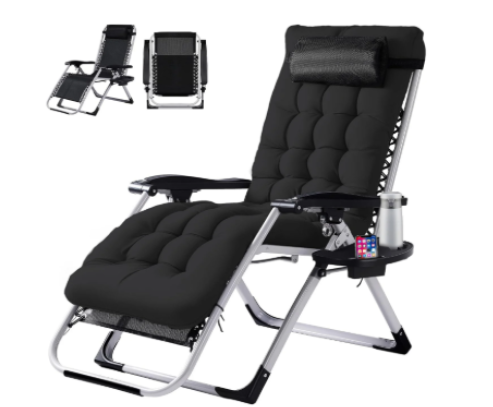 Zero Gravity Reclining Camping Chair with Cup Holder & Cushion