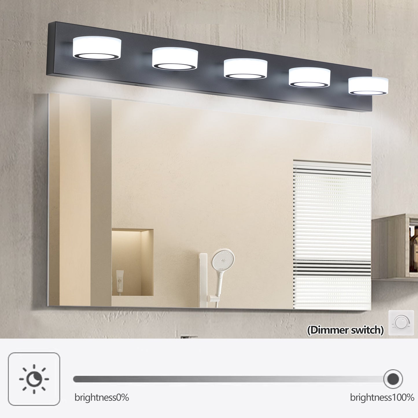 5-Light LED Vanity Light Fixture - Dimmable Black Bathroom Lighting