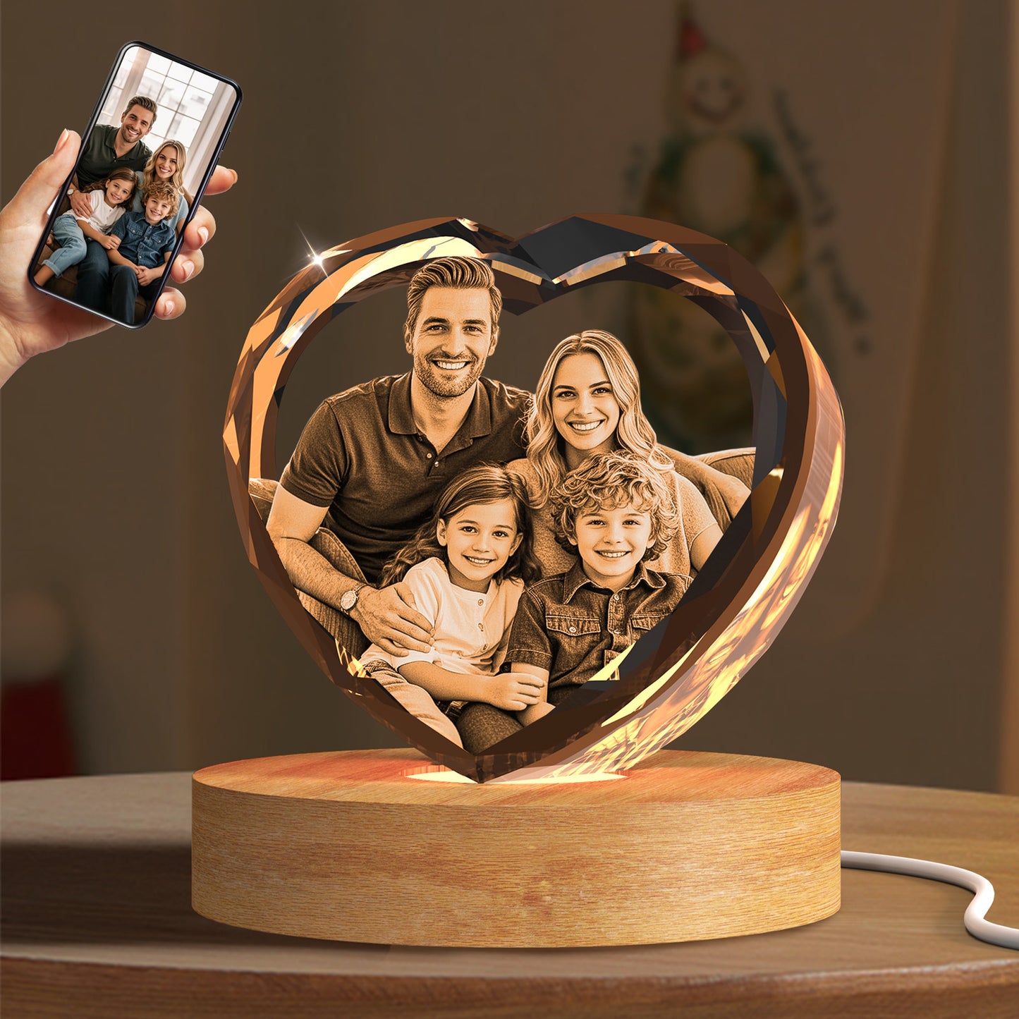 Personalized 3D Crystal Photo Gift - Custom Engraved Heart Keepsake