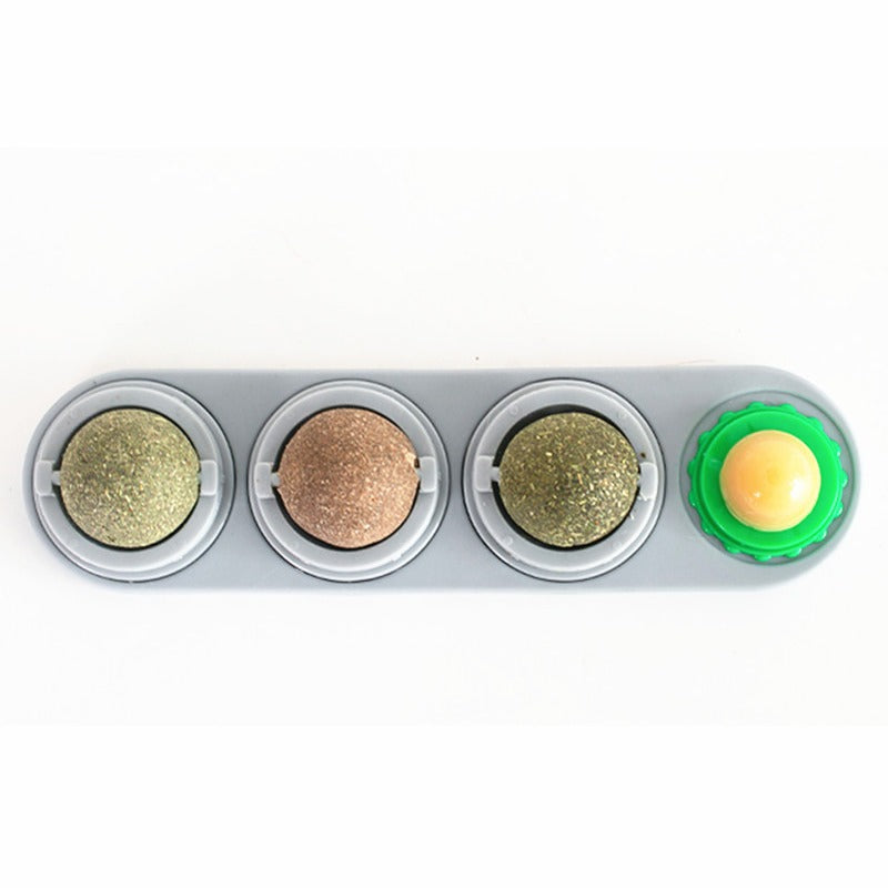 4-in-1 Rotating Catnip and Silver Vine Chew Toy Wall Mount for Cats