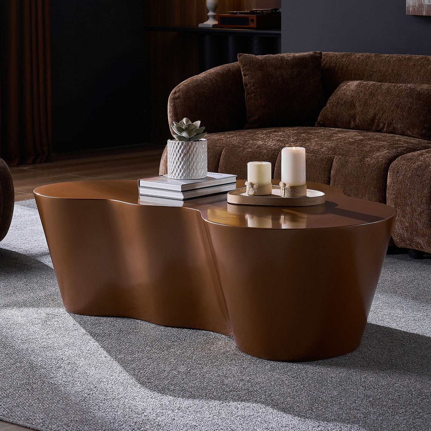 50 Inch Unique Shape Coffee Table - Sturdy Fiberglass Design