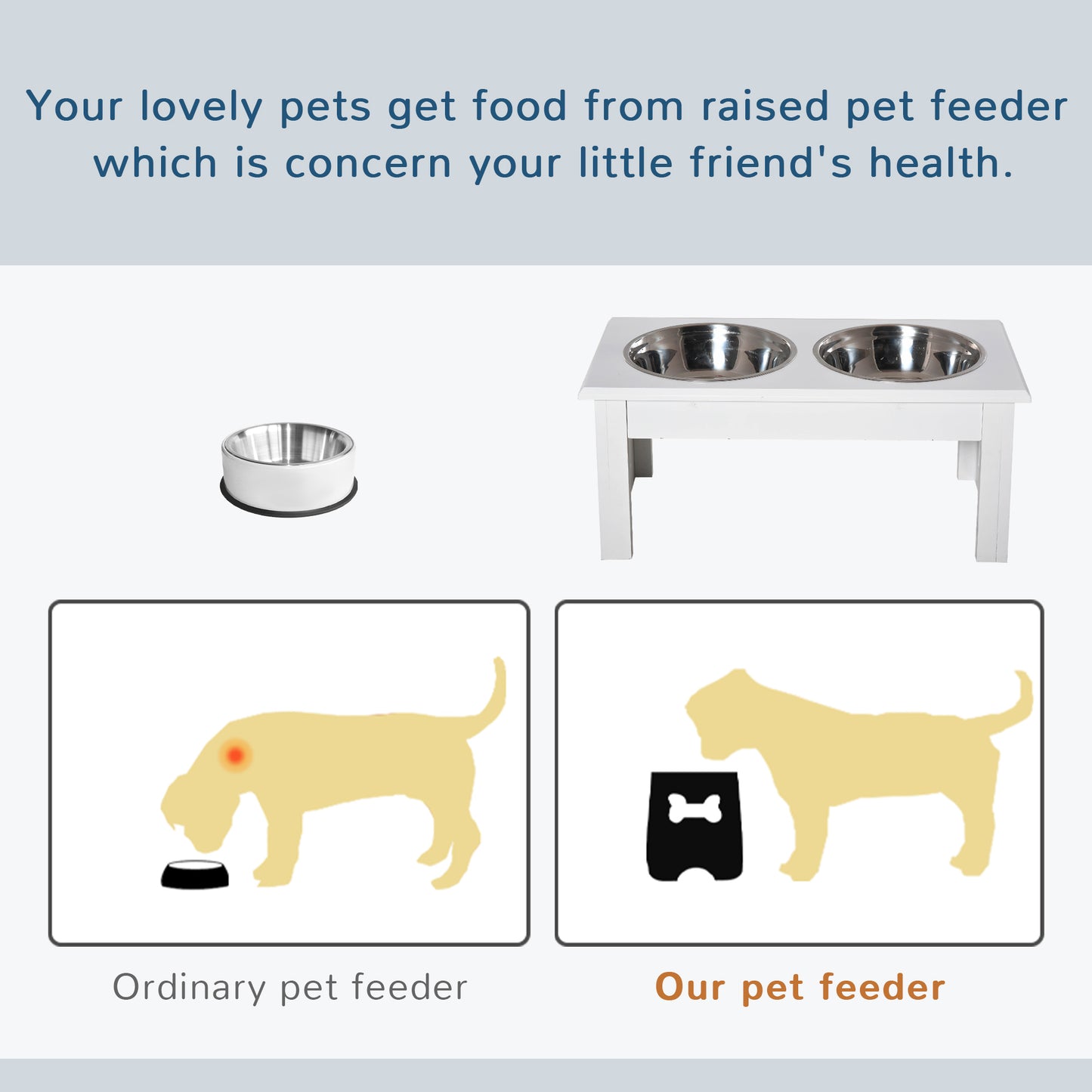 Small Elevated Dog Feeding Station with Stainless Steel Bowls and Wooden Frame