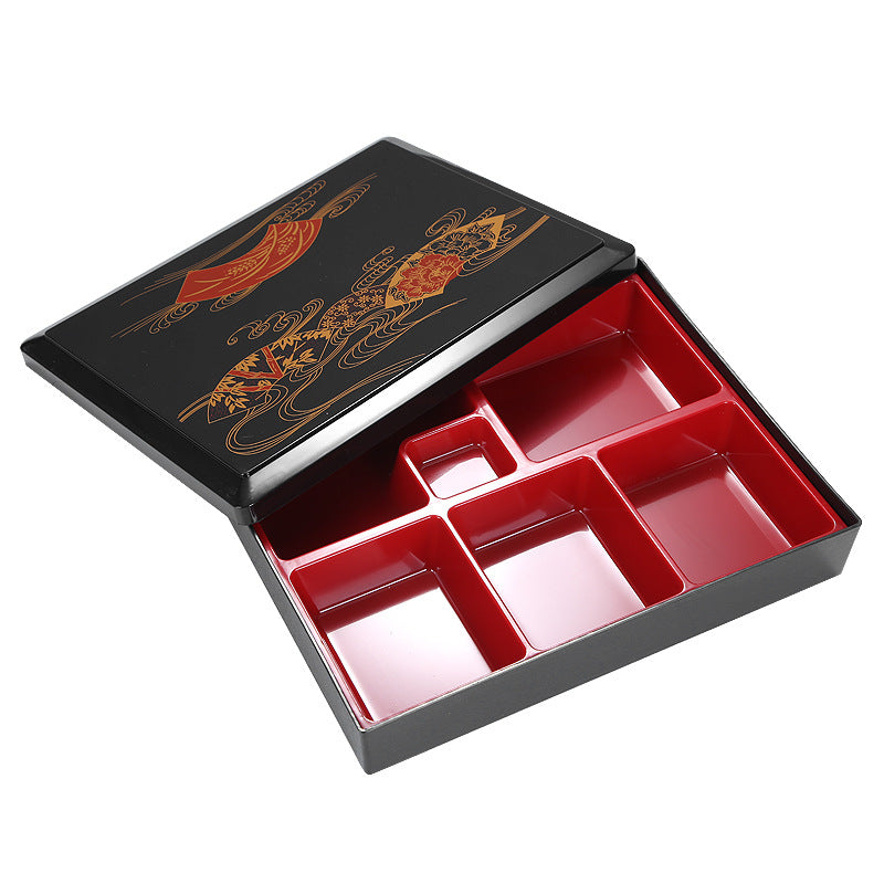 Japanese Style Wooden Grain Plastic Lunch Box with Divided Compartments