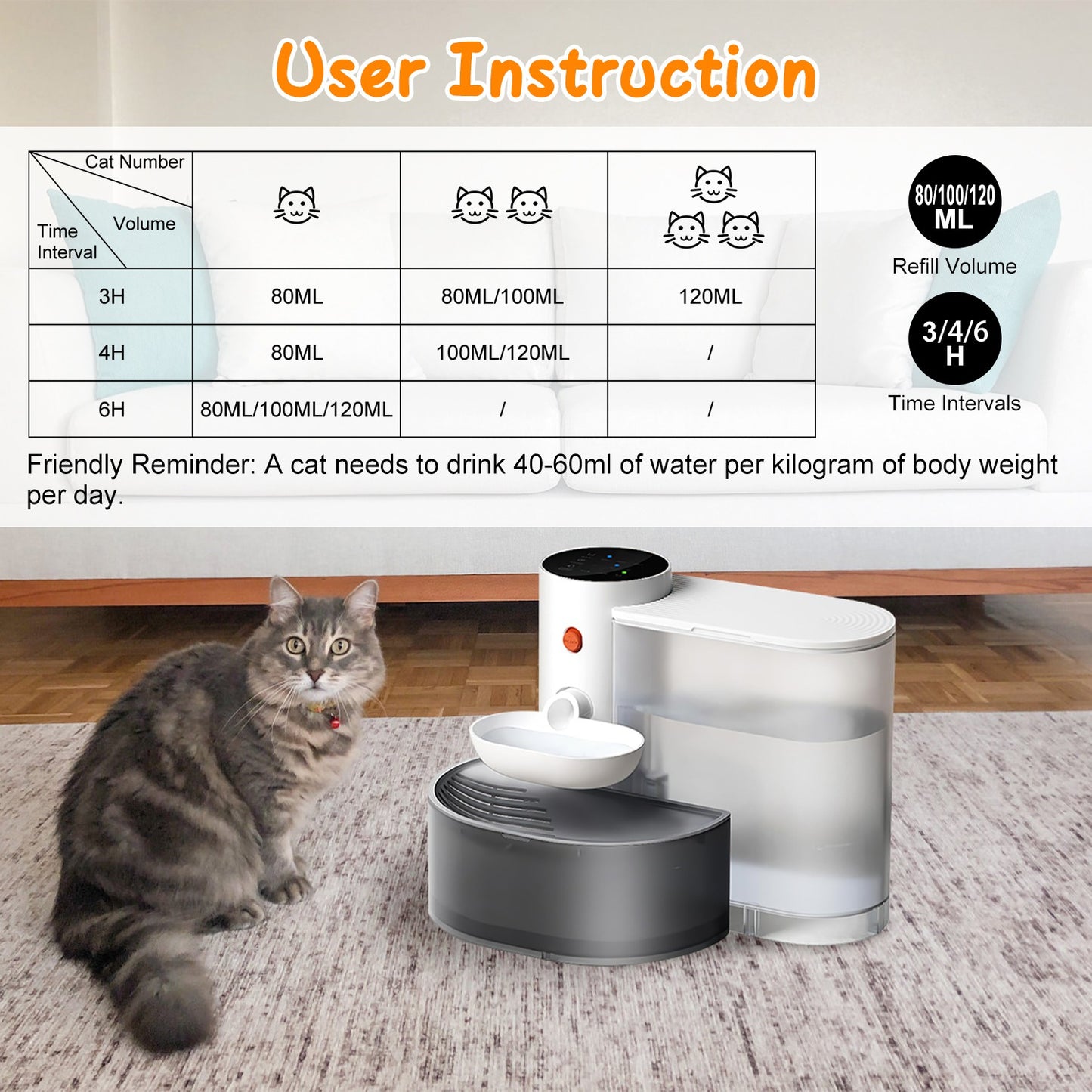 Automatic Pet Water Fountain 3L Rechargeable Cat & Small Dog Dispenser
