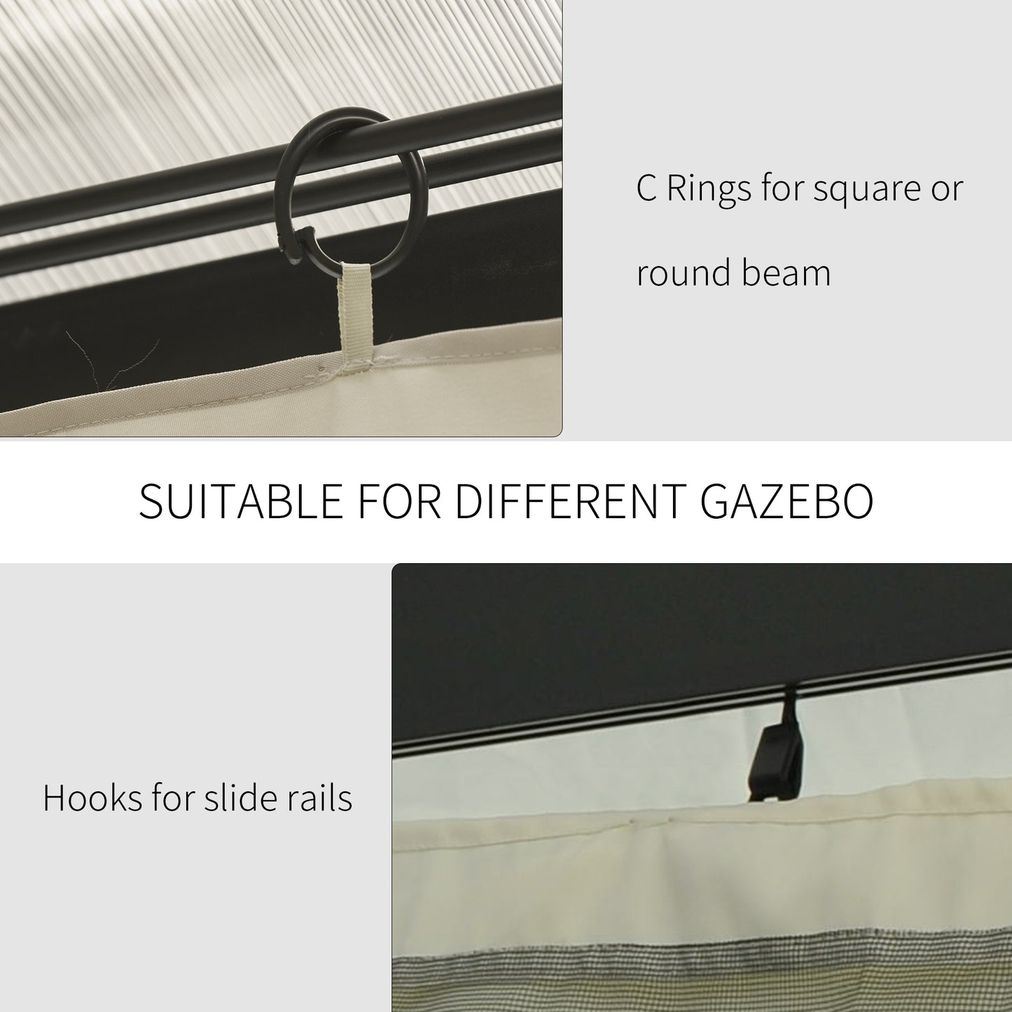 Gazebo Sidewall Set with Hooks & C-Rings - Beige, 9.84' x 11.8'