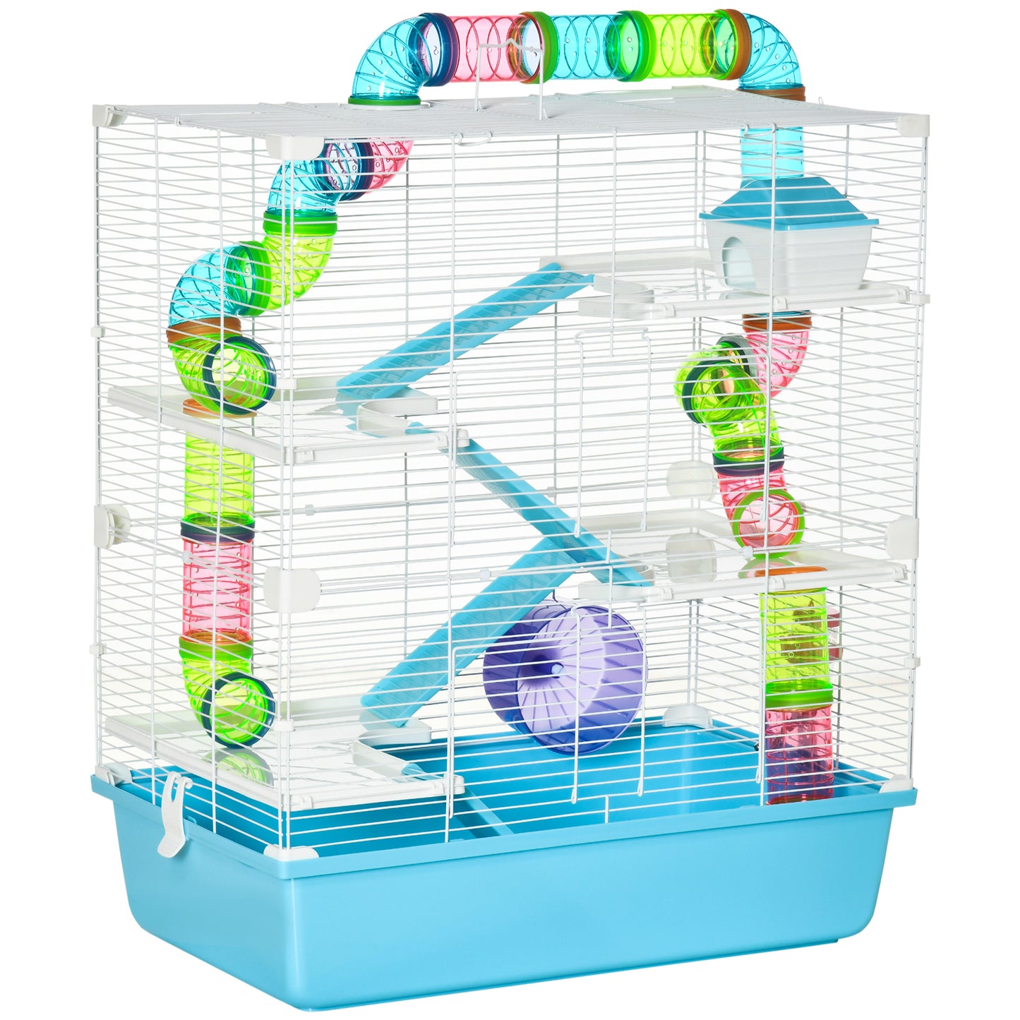 Large Hamster Cage with Tunnels and Tiers - Light Blue, 23 inch