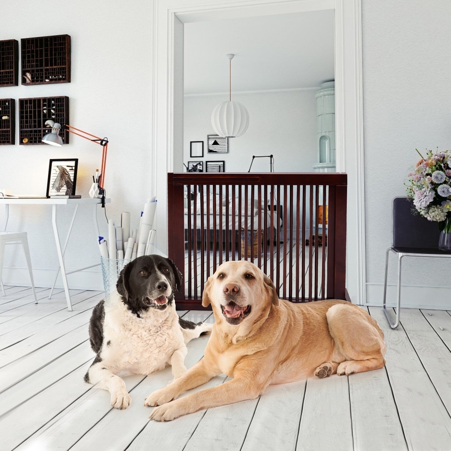 Folding Adjustable Free Standing Pet Barrier - Pine Wood