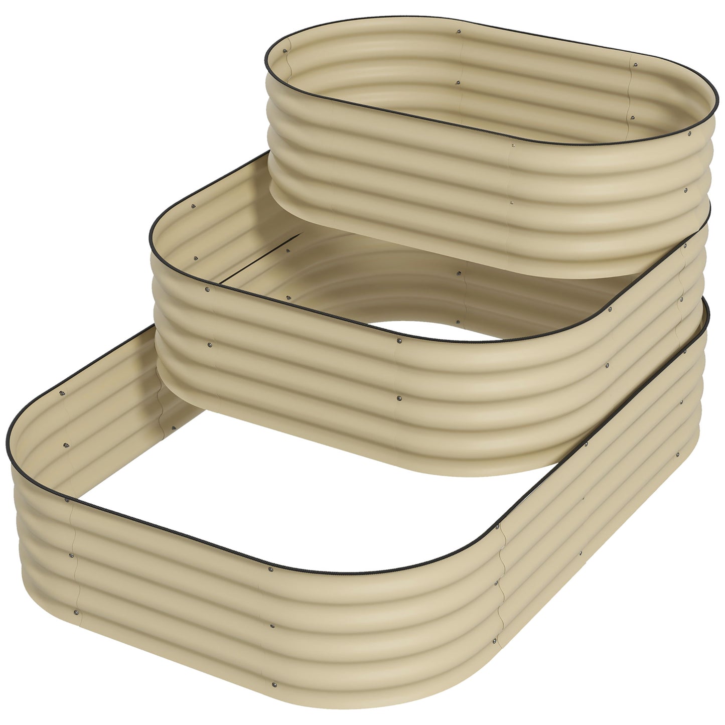 3-Tier Raised Garden Bed Set with Open Bottom, Cream White, 62.25 x 43 inches