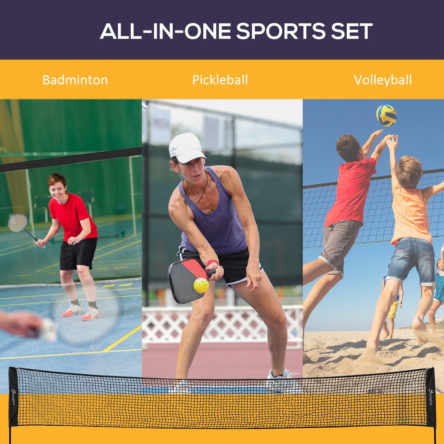 Adjustable Badminton Set with Volleyball and Pickleball Equipment