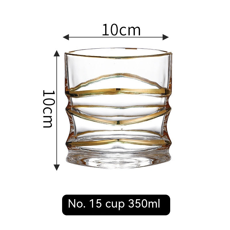 Gold Line Wine Glass Set - Whiskey & Cocktail Drinking Cups for Home Bar