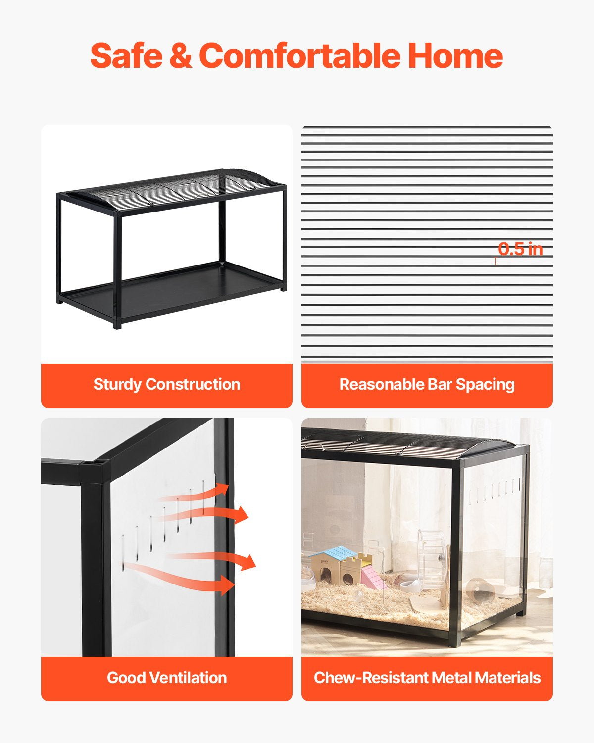 Clear Hamster Cage Habitat 37.8in Small Animal House with Ventilation - Black