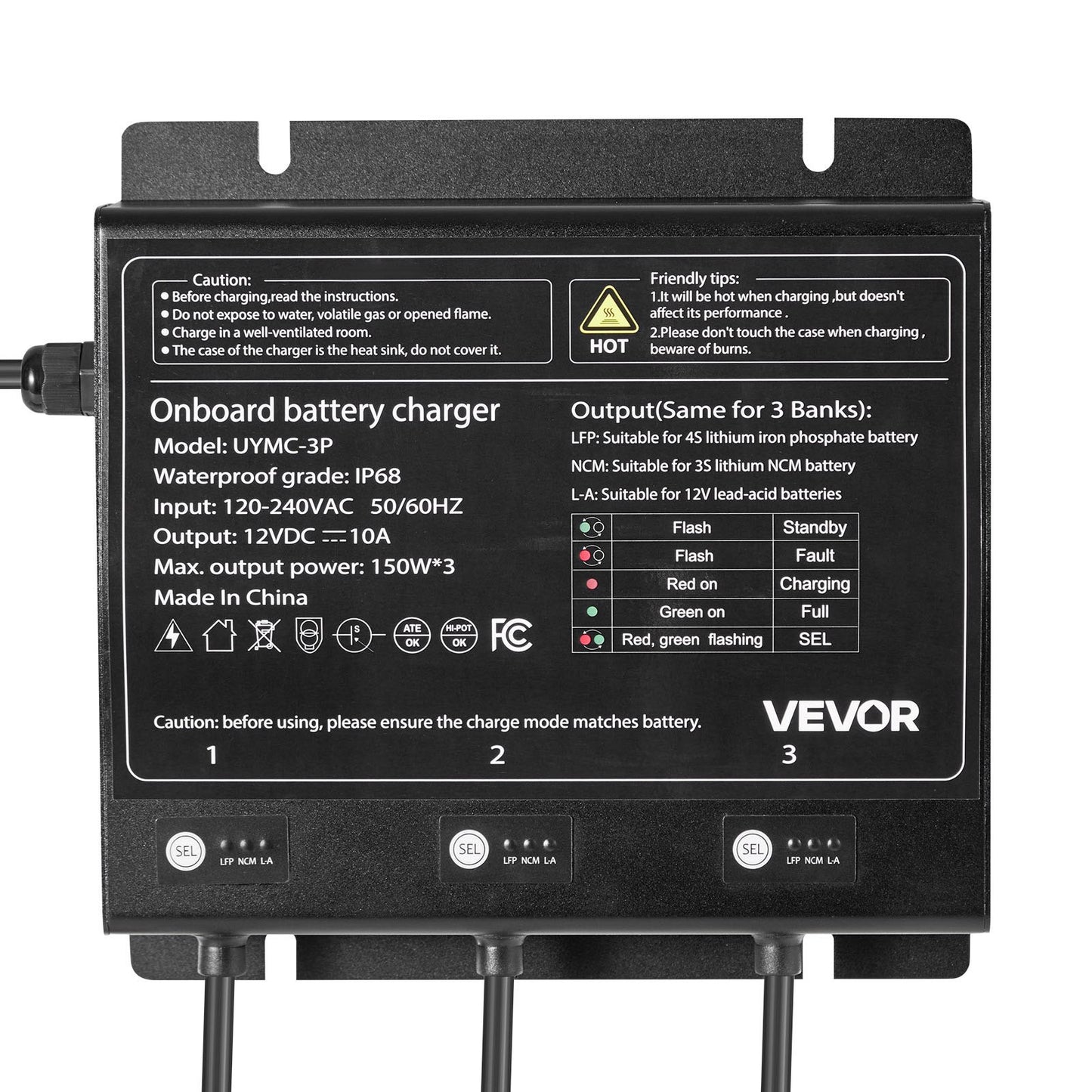 Marine Battery Charger 3-Bank 12V 10A Waterproof IP68 for Boat RV