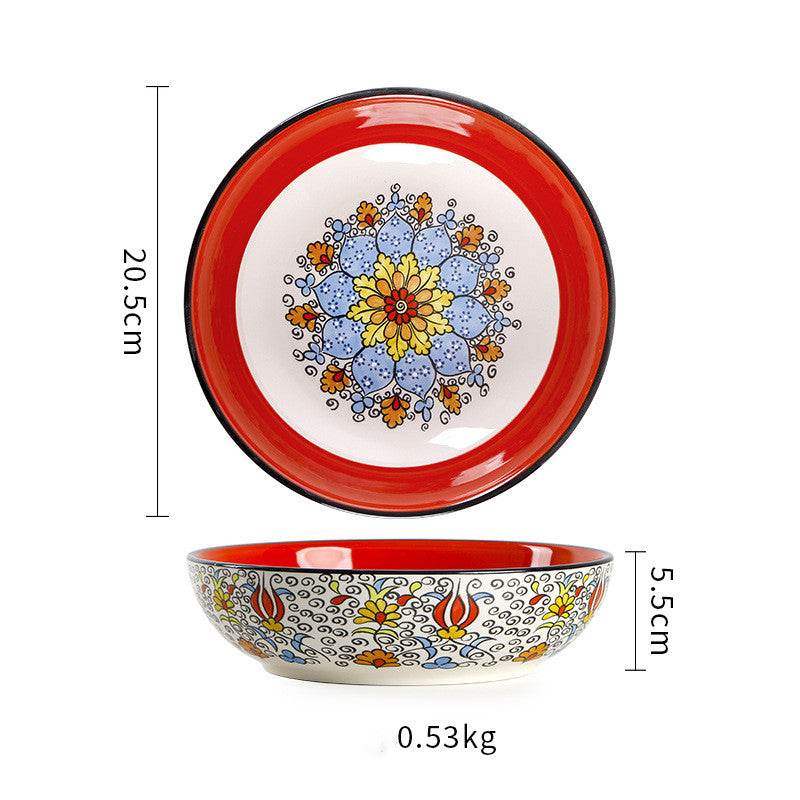 Round Hand Painted Ceramic Dinner Plate 8 Inch for Kitchen & Home Decor