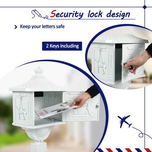 Heavy Duty Cast Aluminum Mailbox with Lock - Multiple Colors