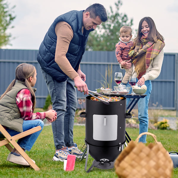 Heavy Duty Vertical Steel Charcoal Smoker - Multi-Layer Outdoor BBQ Grill