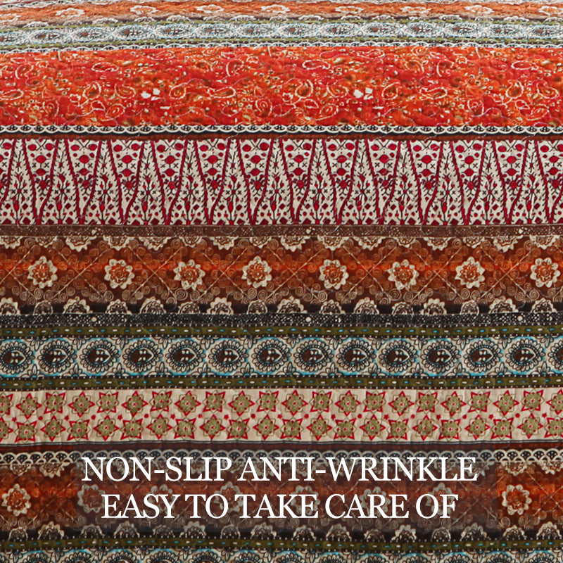 Bohemian Reversible Cotton Quilt Bedspread Set - All Season Lightweight Bedding