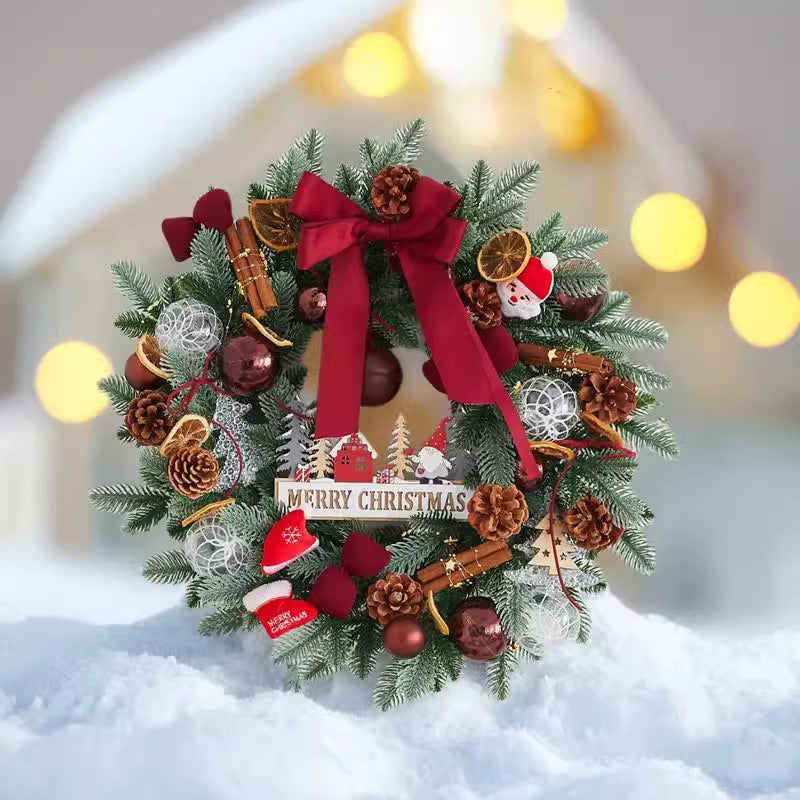 Christmas Wreath Decorations Set with Bow Pine Cones and Balls | Multiple Sizes & Styles