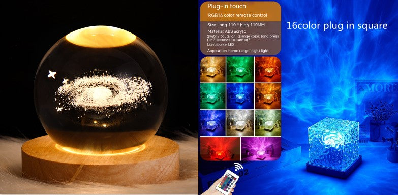 LED Water Ripple Night Light with Remote Control - 16 Color Dimmable Table Lamp