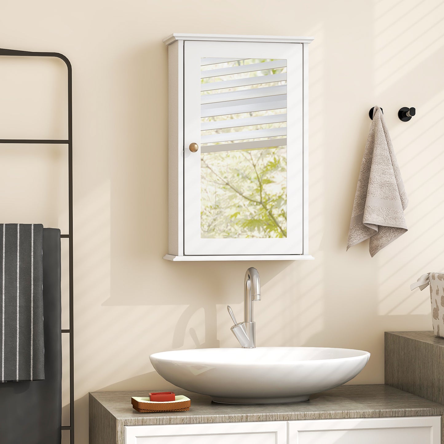 Wall-Mounted Bathroom Cabinet with Mirror Door & Adjustable Shelves