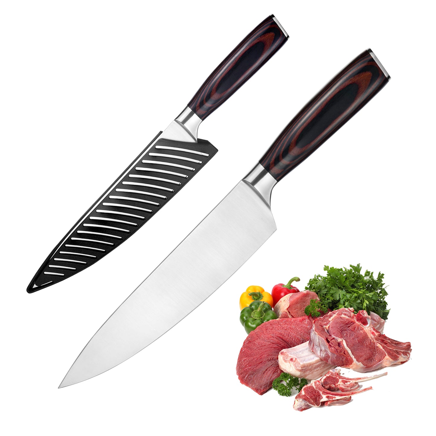 Japanese Chef Knife 8 Inch - High Carbon Stainless Steel Kitchen Knife with Rosewood Handle