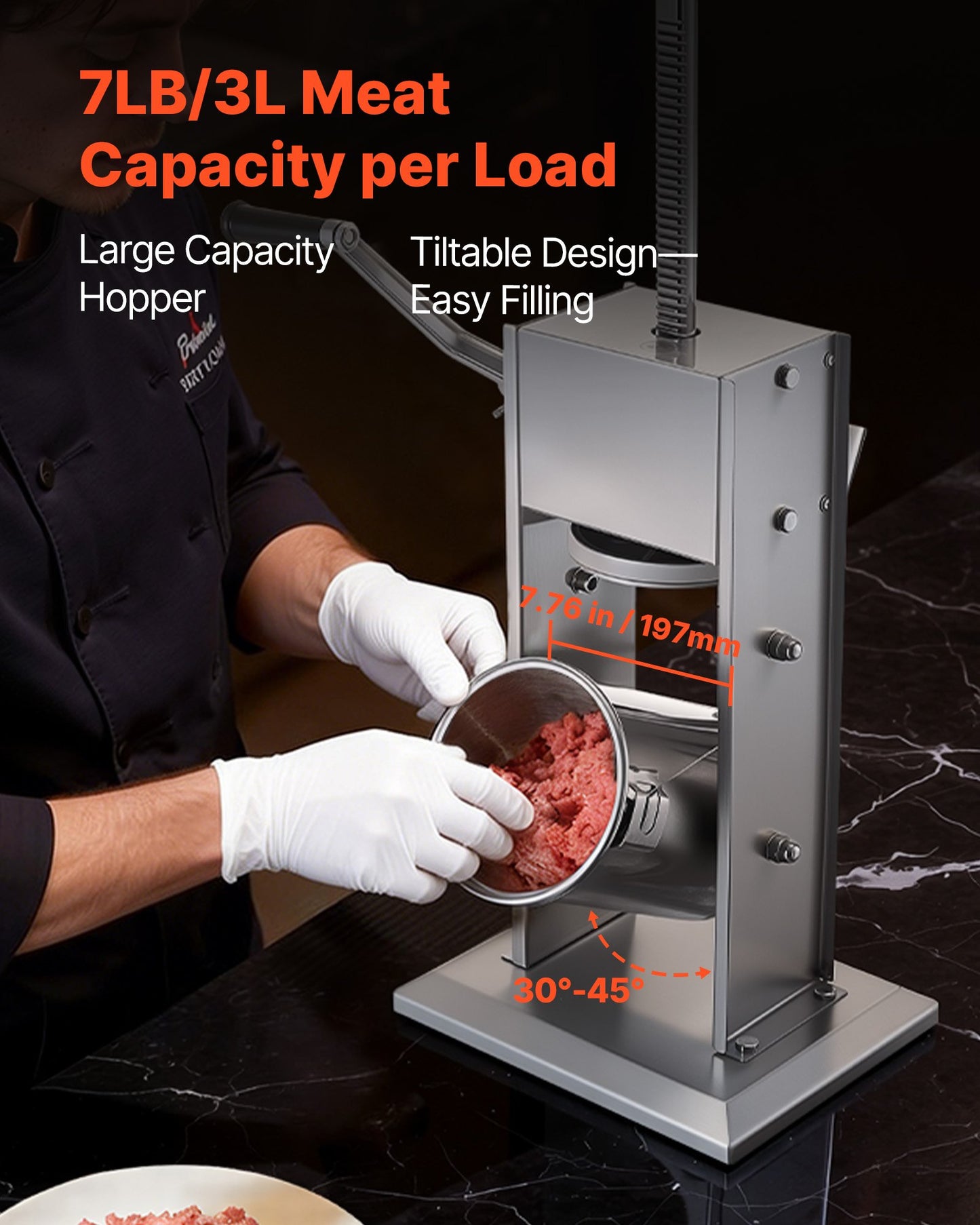 Manual Sausage Stuffer 7 Lb Vertical Meat Filler with 5 Tubes - Heavy Duty Stainless Steel