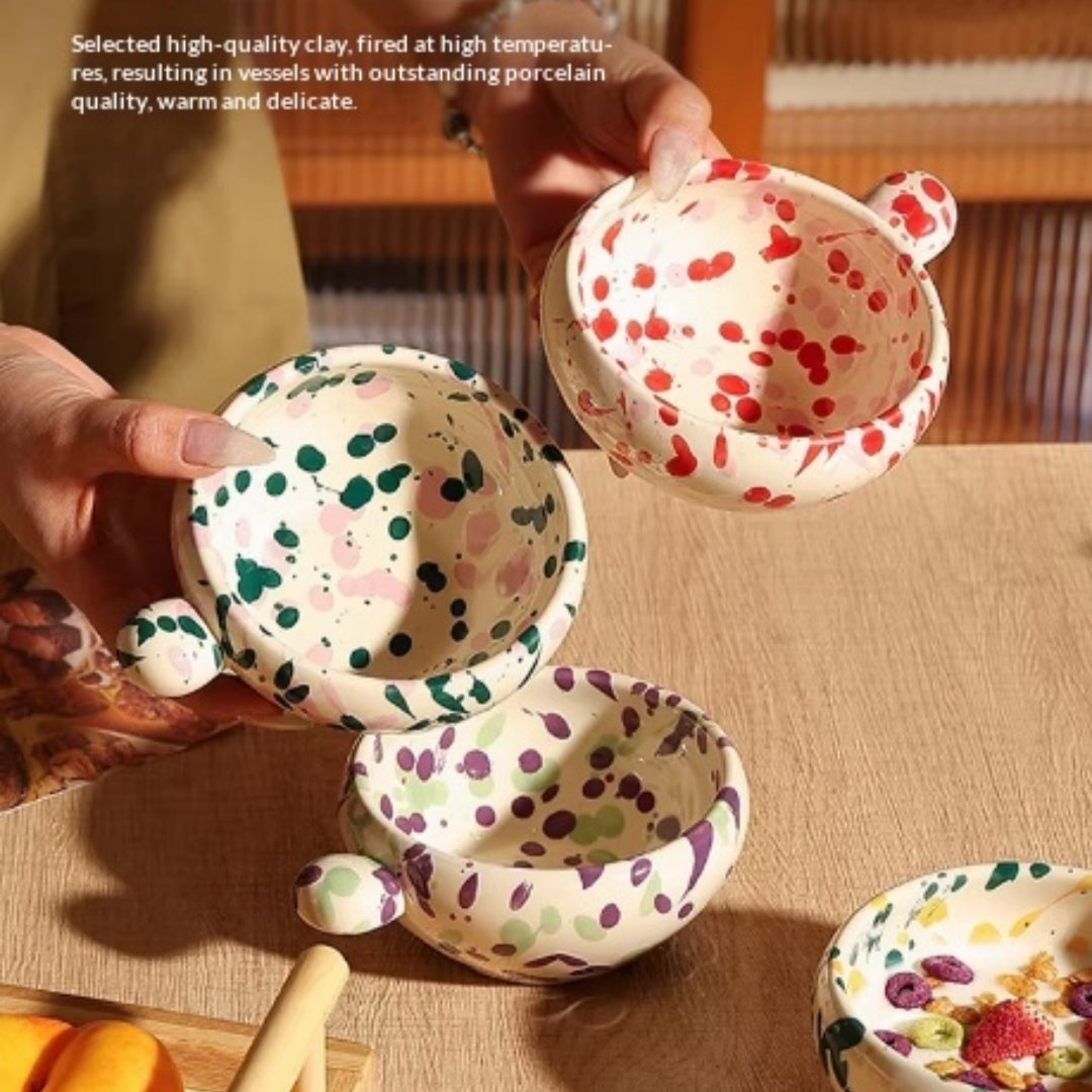 Ceramic Ice Cream Bowl for Home Use - Pink & Indigo Blue Set
