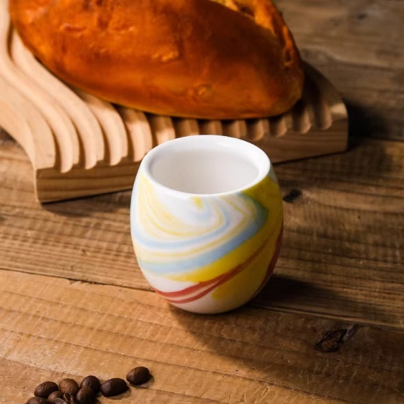 Marble Patterned Ceramic Tasting Cup - Small Round Coffee Mug, Minimalist Design