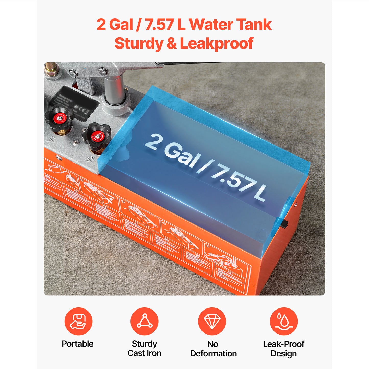 Hydrostatic Test Pump 2 Gallon Hydraulic Water Pressure Tester Kit with Gauge