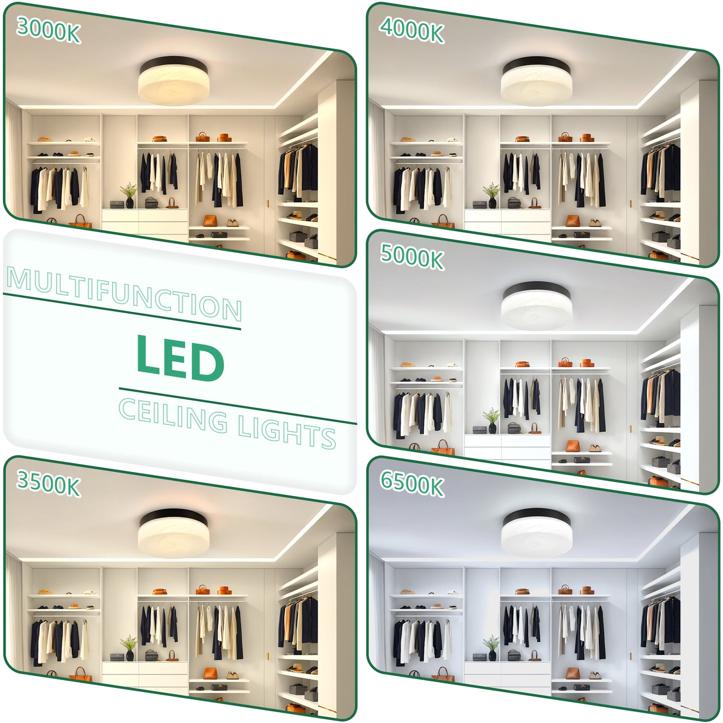 12-Inch LED Ceiling Light 24W Flush Mount Round Low Profile Fixture for Bedroom & Living Room Black