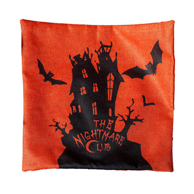 Halloween Themed Linen Plush Square Pillowcase - 43x43cm Decorative Throw Pillow Cover