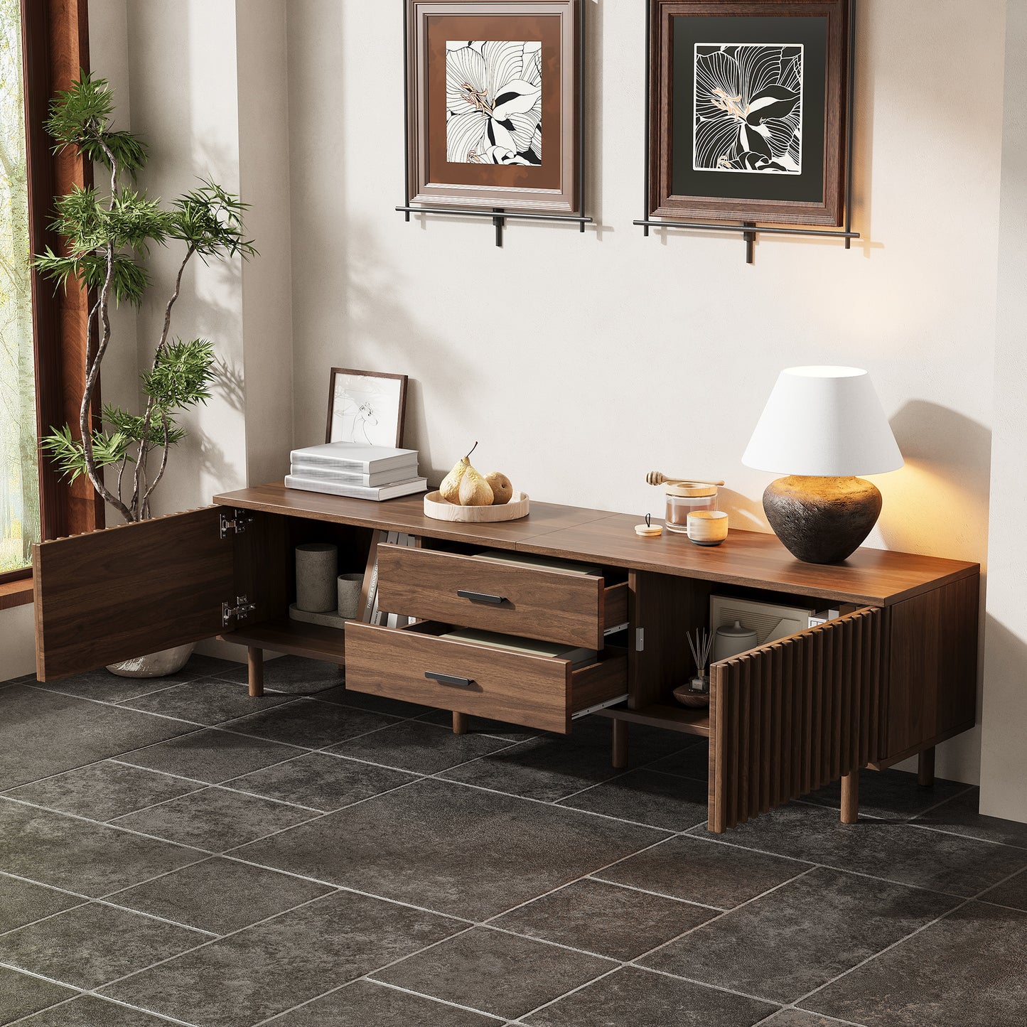 Modern 70-Inch TV Stand for TVs Up to 80 Inches - Dark Brown