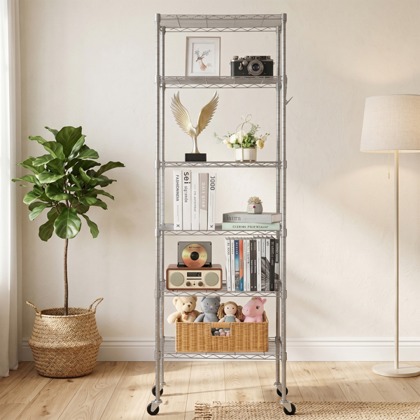 6-Tier Adjustable Iron Display Rack with Hooks & Wheels