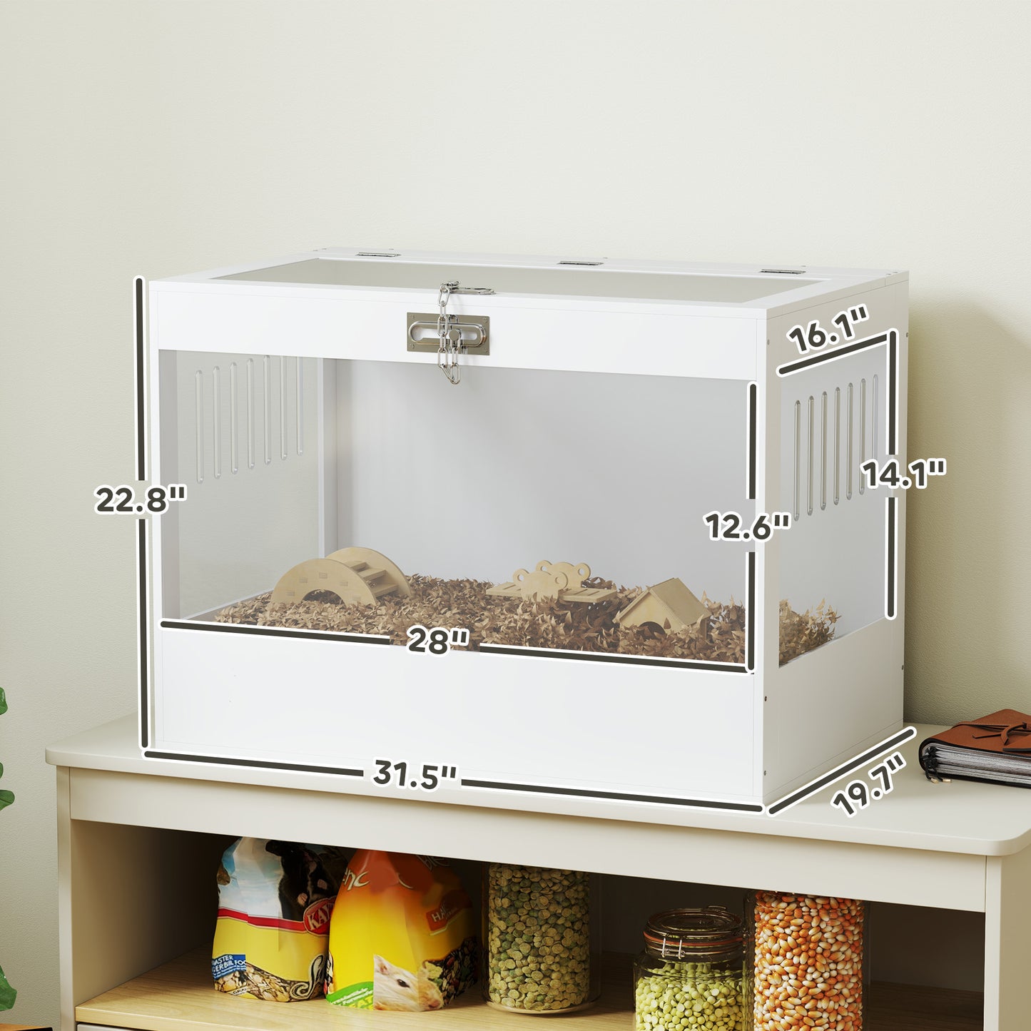 Hamster Cage with Openable Top Lock & Accessories - White Acrylic Pet Enclosure