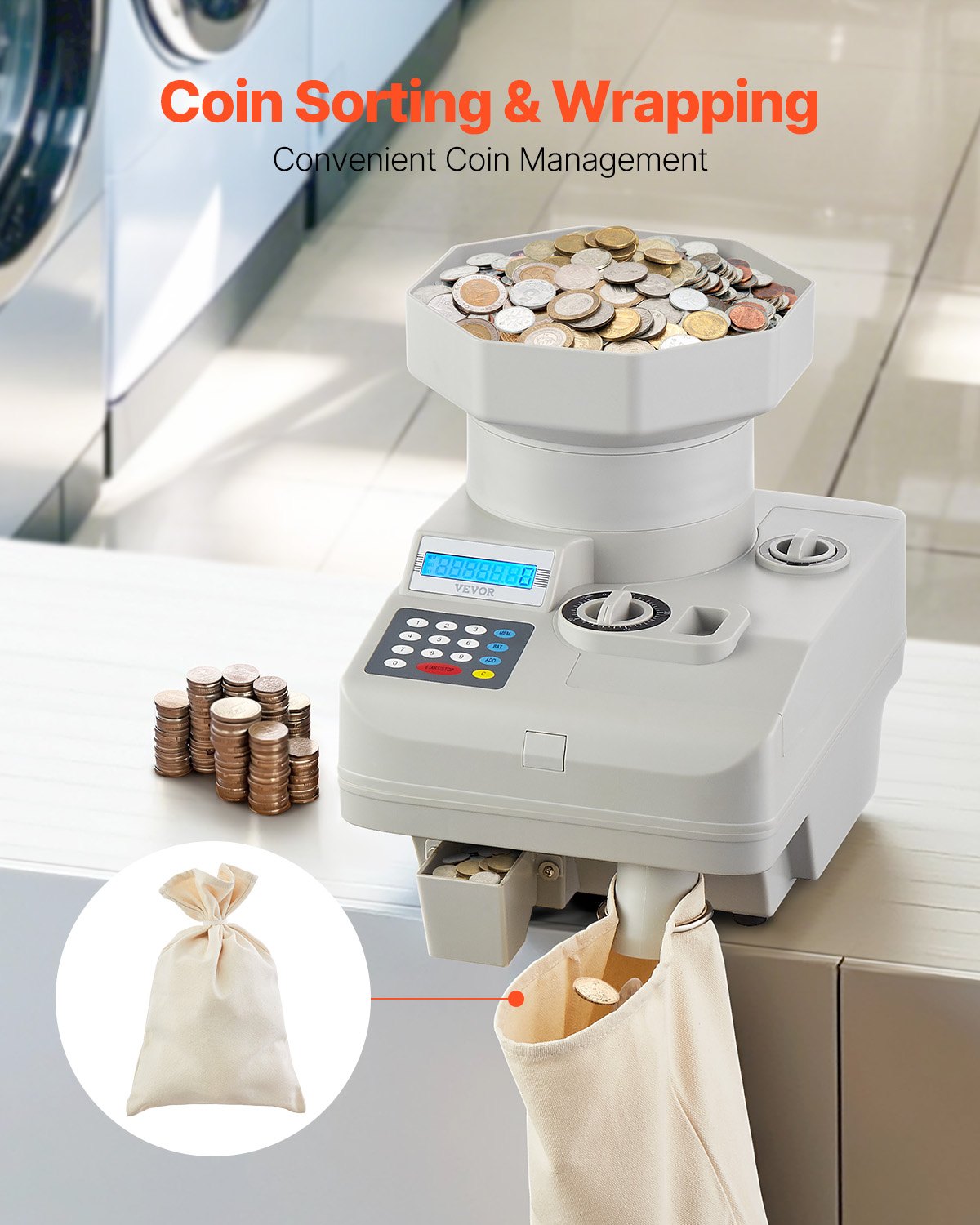 Heavy Duty Coin Counter - Automatic Coin Sorter for All Coins