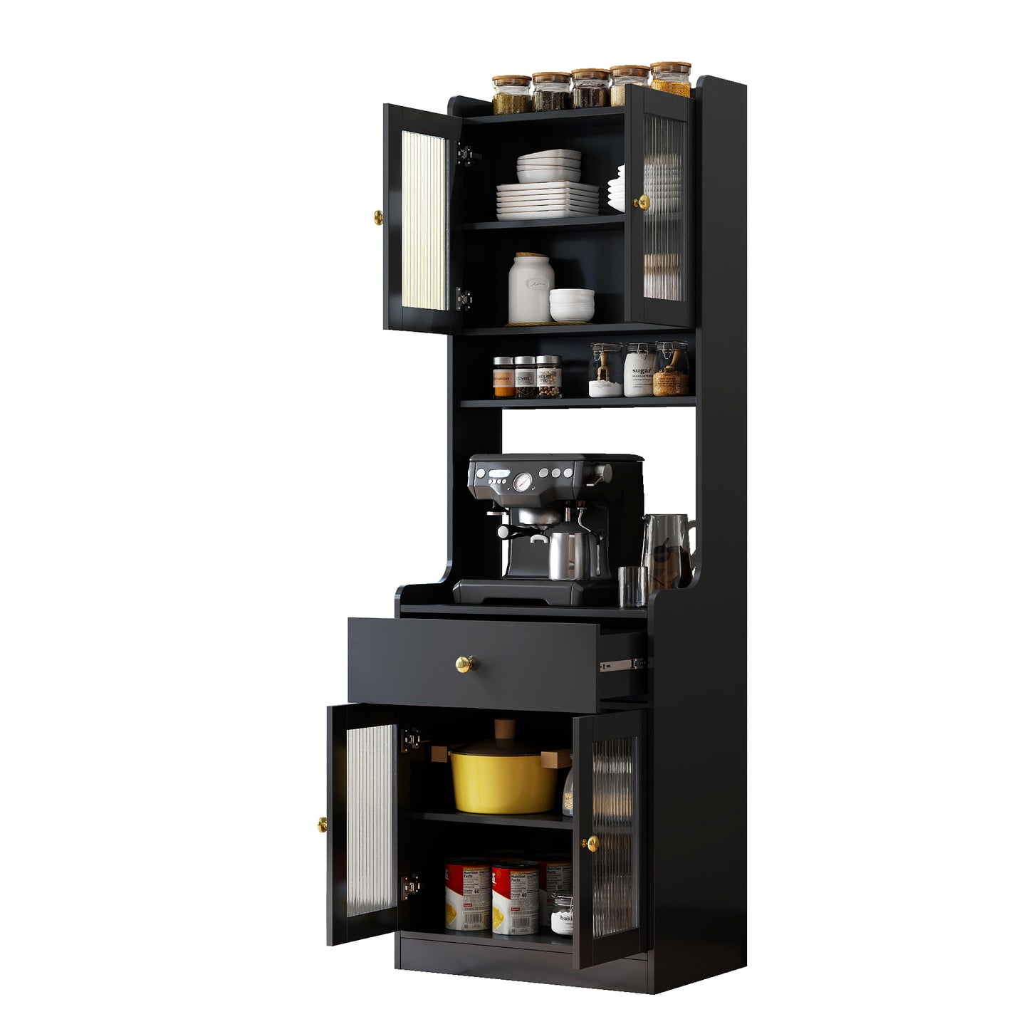 Black Kitchen Pantry Hutch Storage Cabinet, Farmhouse Buffet Cabinet