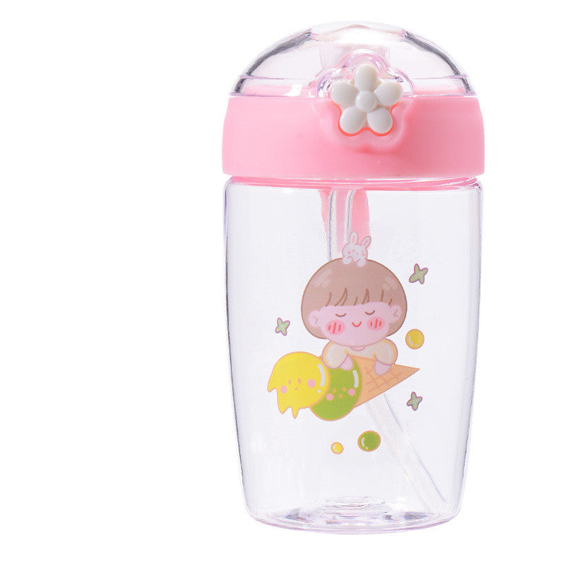 Children's Leak-Proof Plastic Water Cup with Straw - Double & Single Styles