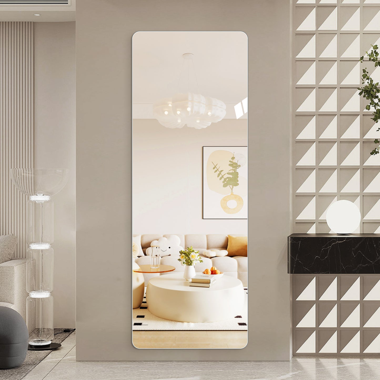 60" x 15" Full Body Round Corner Mirror - Clear Glass
