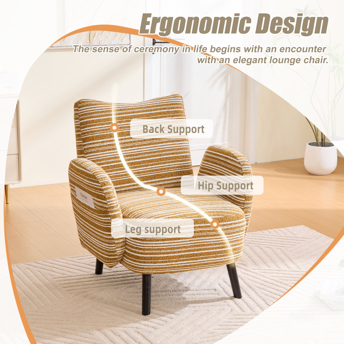 Comfortable Modern Armchair with Side Storage Pocket - Mustard Yellow